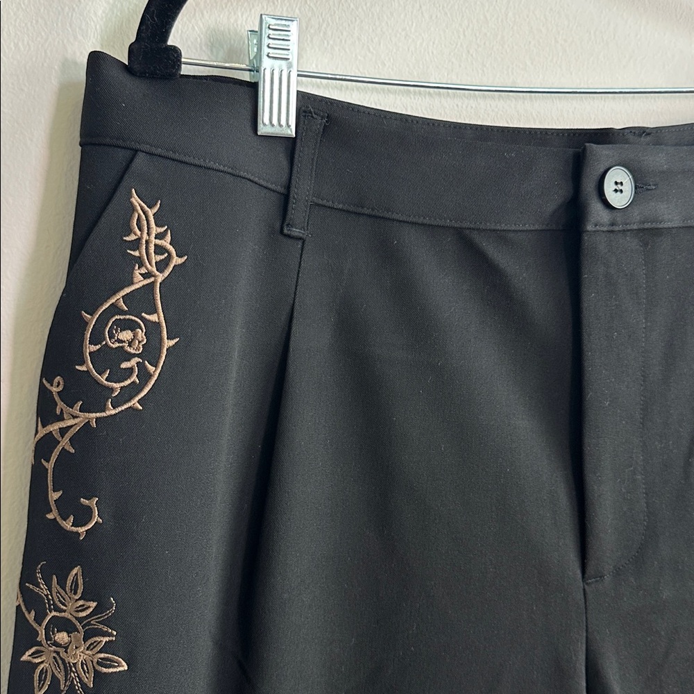 Nwt Disturbia High Rise Embroidered Tapered Tailored Trousers Dark Goth 16 Black - Picture 5 of 10